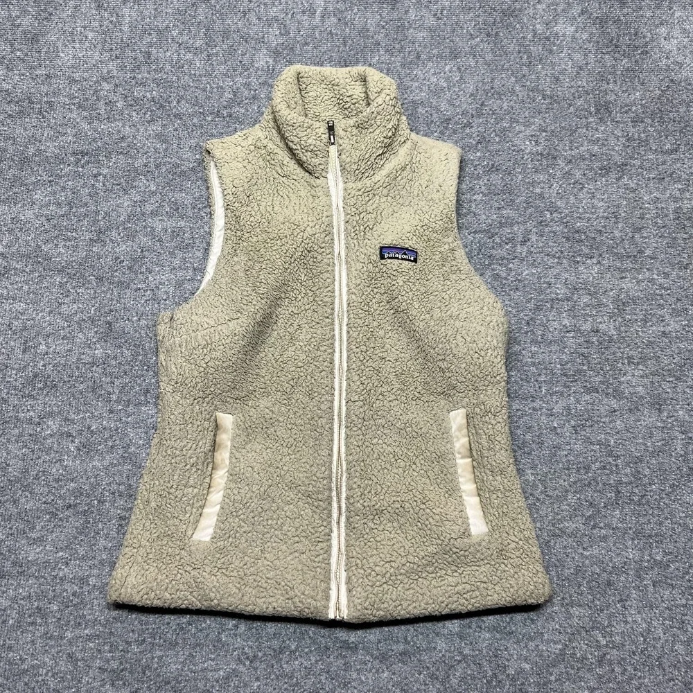Patagonia Los Gatos Fleece Vest Womens Medium Beige Full Zip Pockets Sherpa Warm - Picture 1 of 10